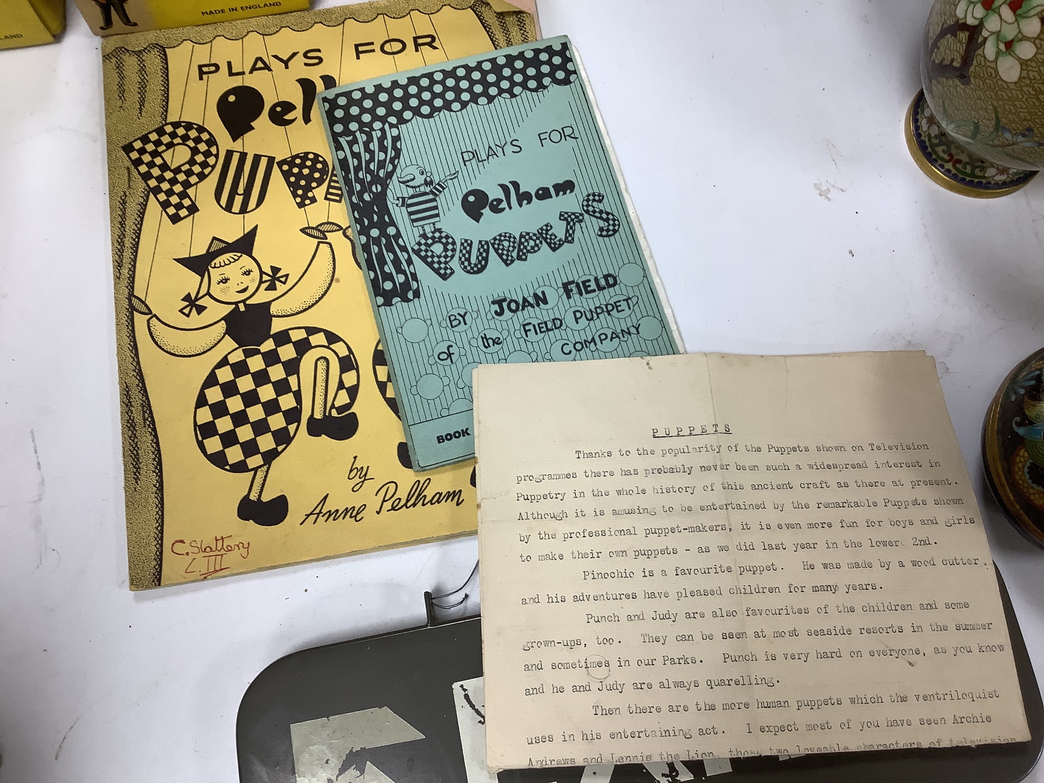 Five Pelham puppets and ephemera